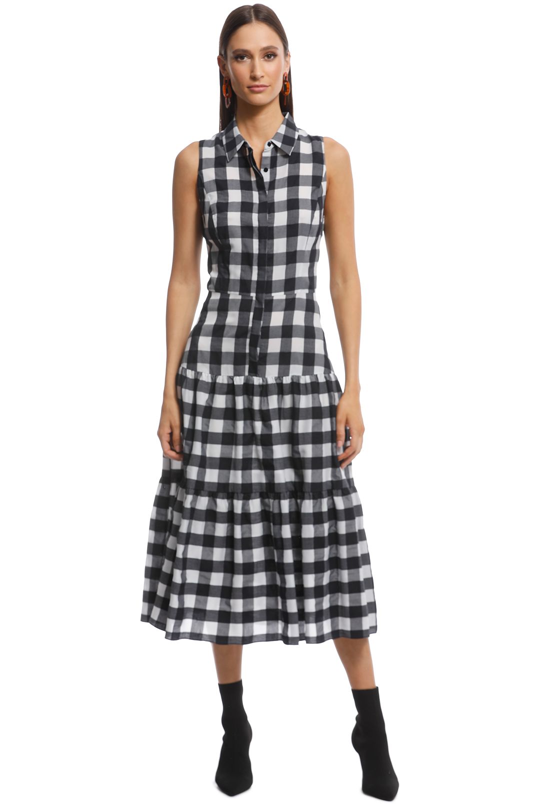 Veronika Maine - Gingham Check Midi Dress - Black White - Front