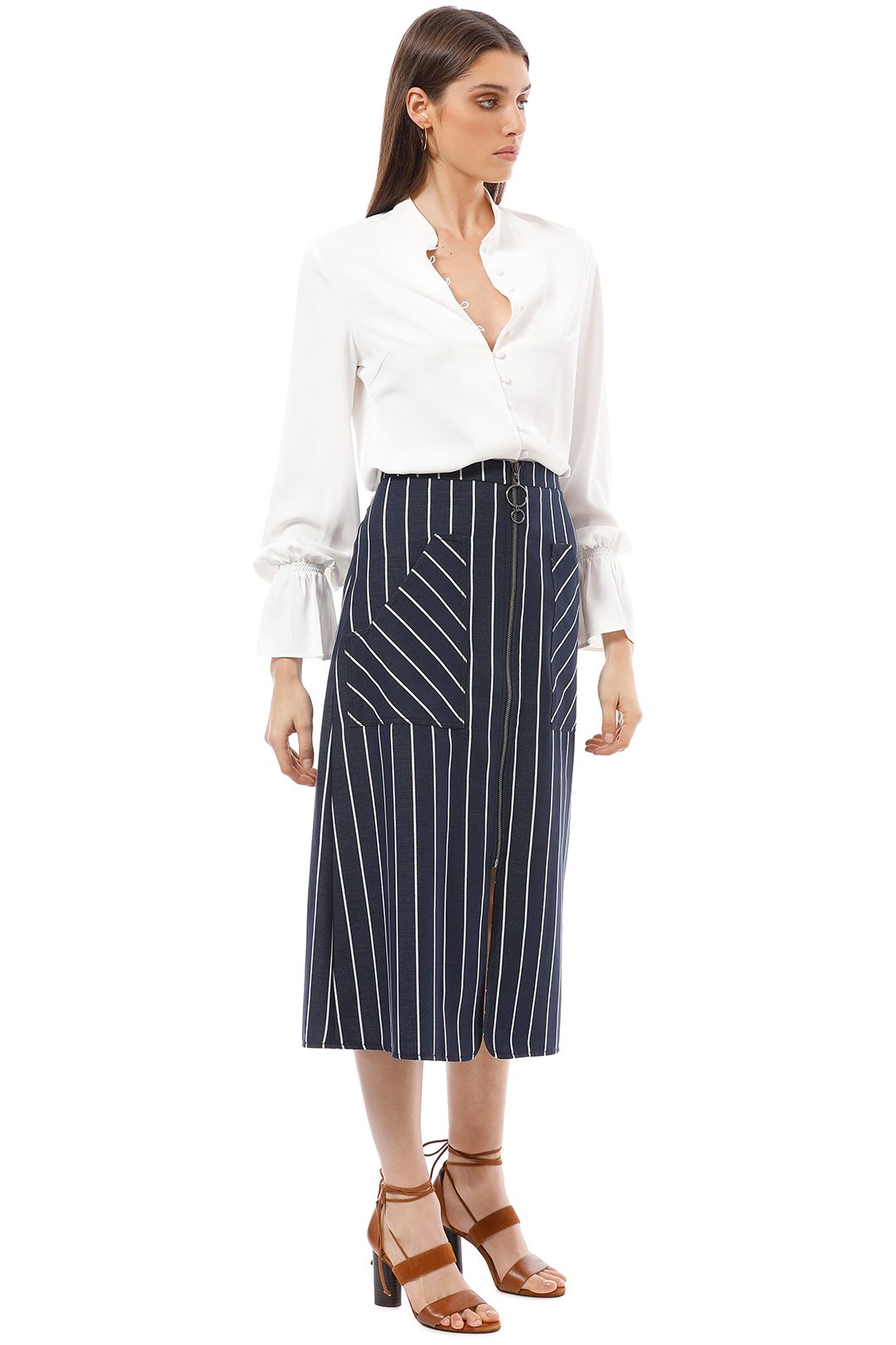 Veronika Maine - Textured Stripe Zip Skirt - Navy - Side