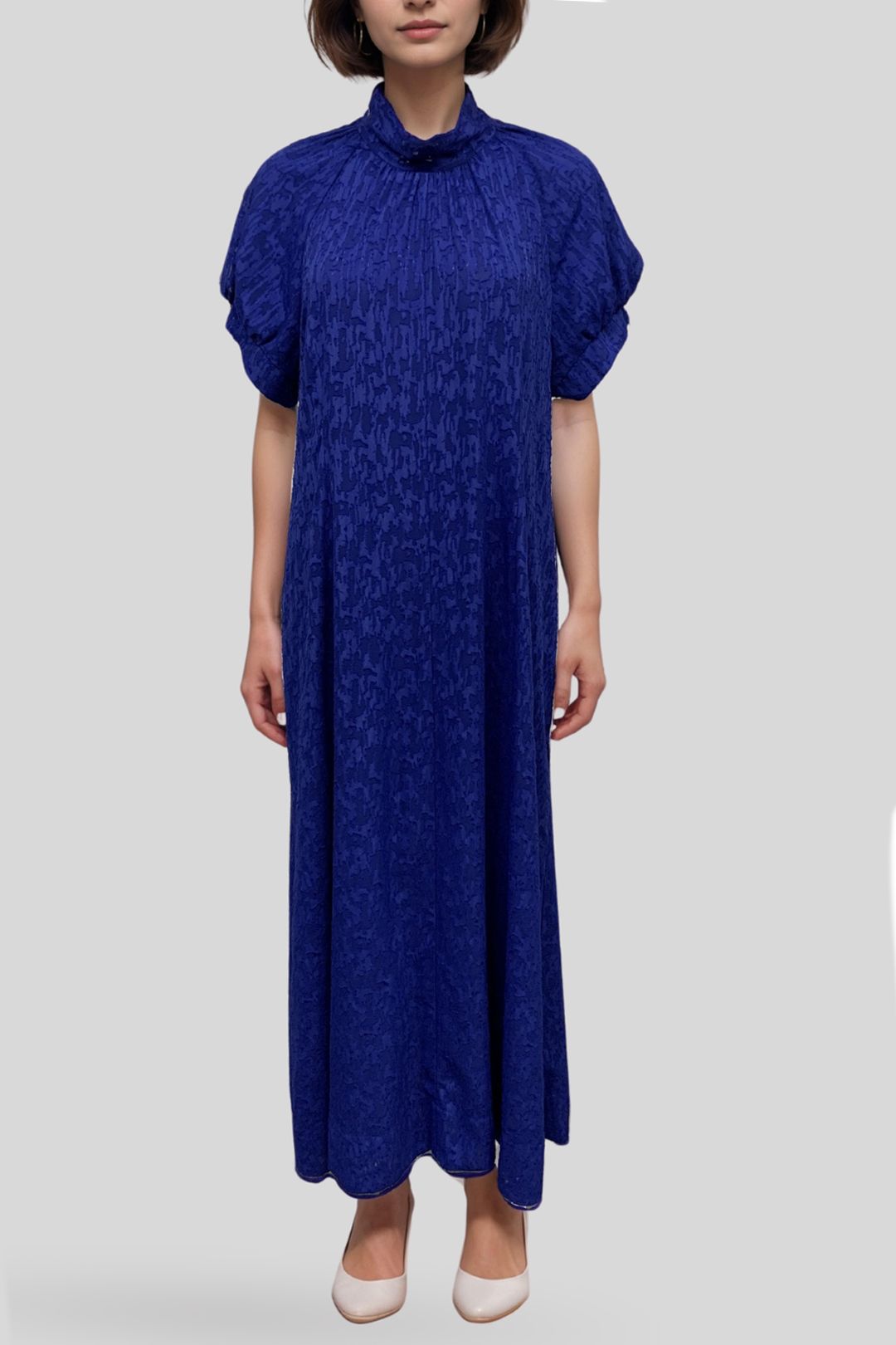 Veronika Maine High Neck Maxi Dress in Blue