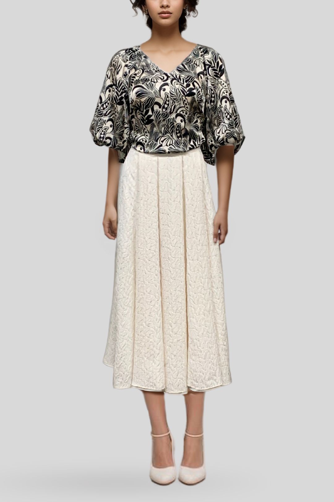 Veronica Puff Top Dark Grey Melange