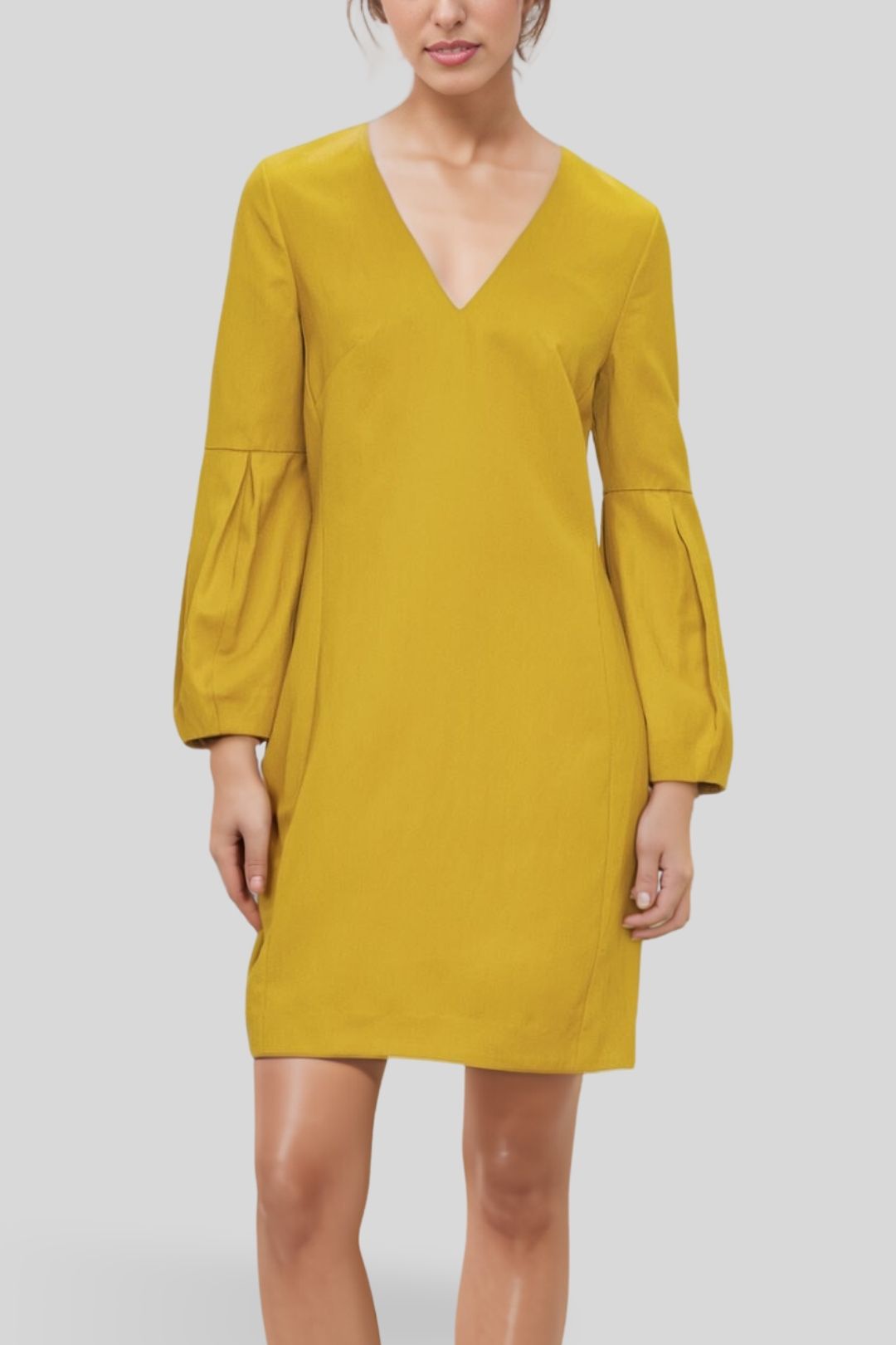 Veronika Maine Satin Twill Fluted Sleeve Dress in Yellow