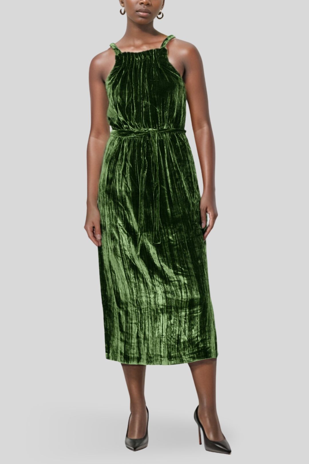 Green crushed velvet dress sales