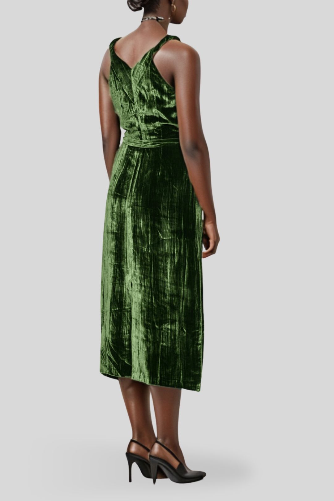 Veronika Maine - Crushed Velvet Dress Green Midi