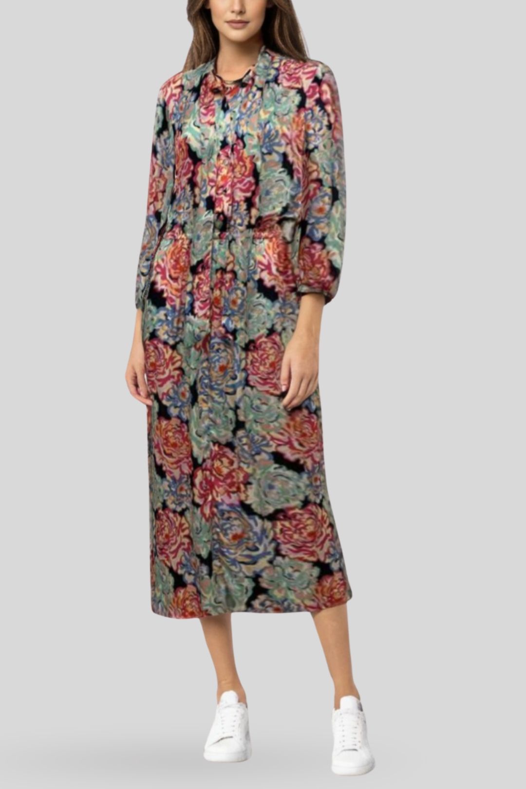 Floral printed maxi shirt dress discount