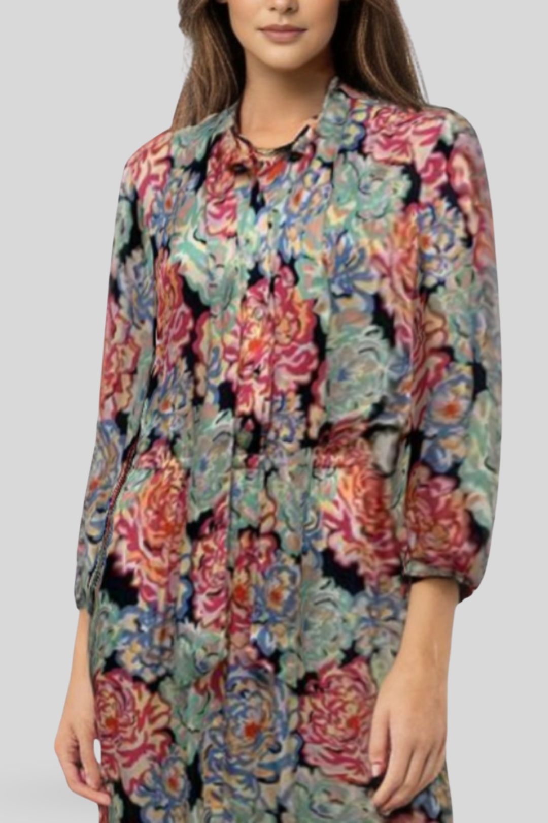 Veronika Maine Floral Print Maxi Shirt Dress