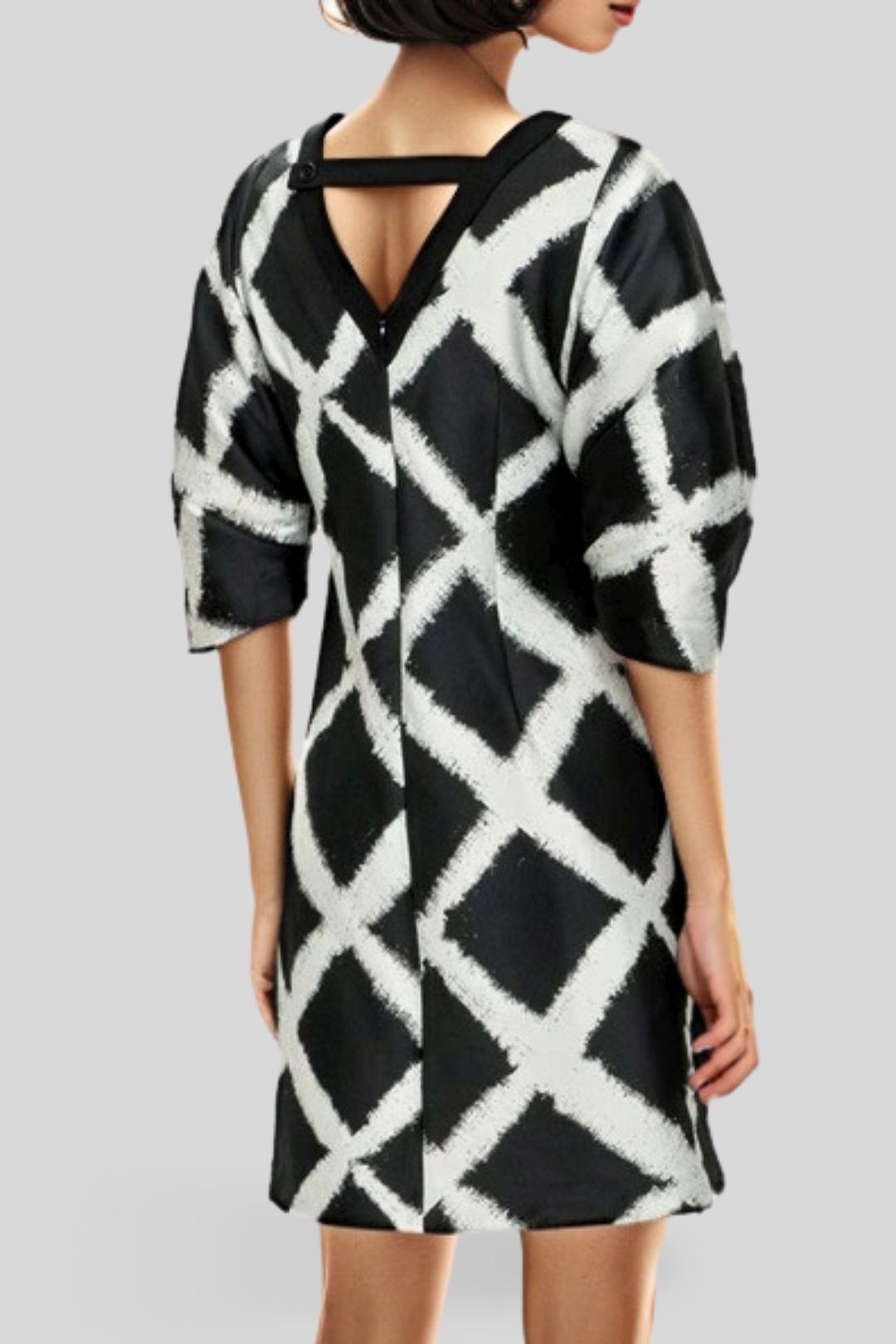 Veronika Maine - Grid Jacquard Short Dress Black Back