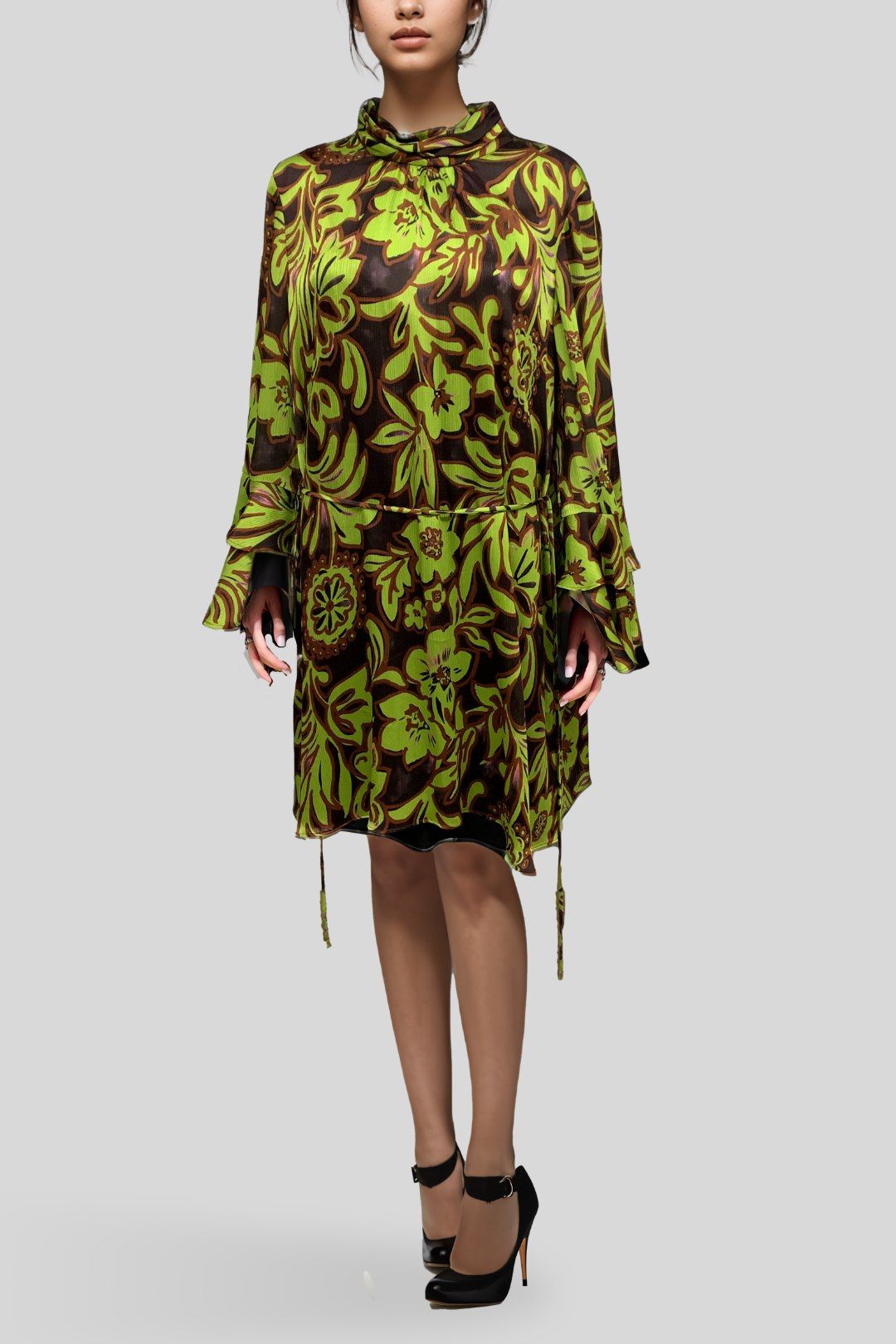 High Neck Floral Mini Dress BHLDN Long-Sleeve High-Neck Floral A-Line Mini Dress High Neck Floral Mini Dress BHLDN Long-Sleeve High-Neck Floral A-Line Mini Dress