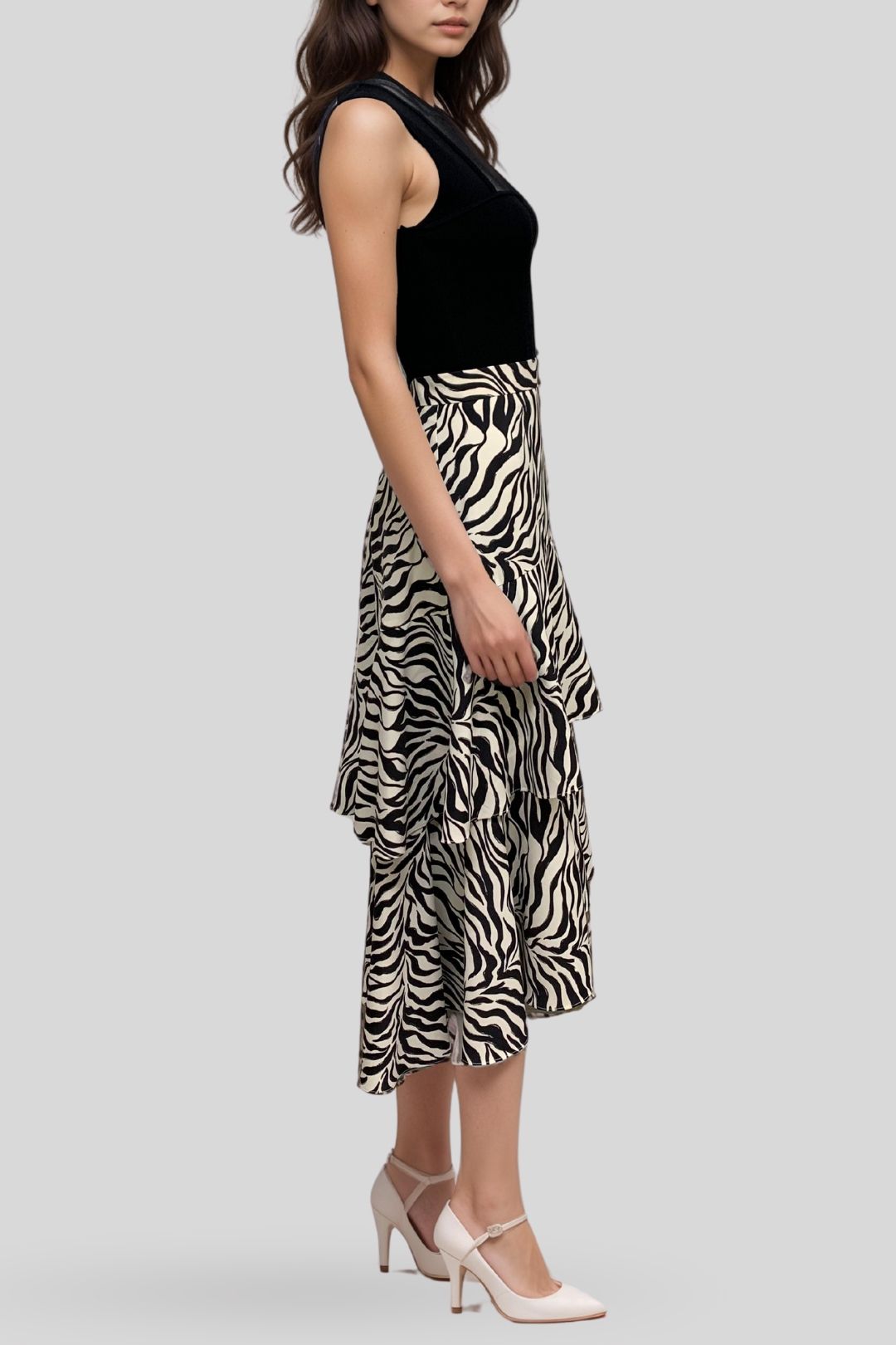 Veronika Maine Layered Zebra Print Skirt