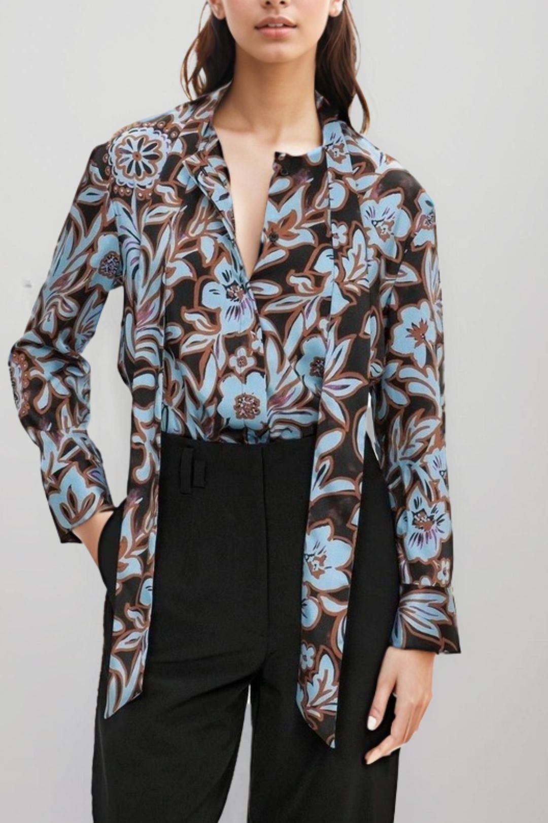 Veronika Maine - Misty Floral Blouse in Blue