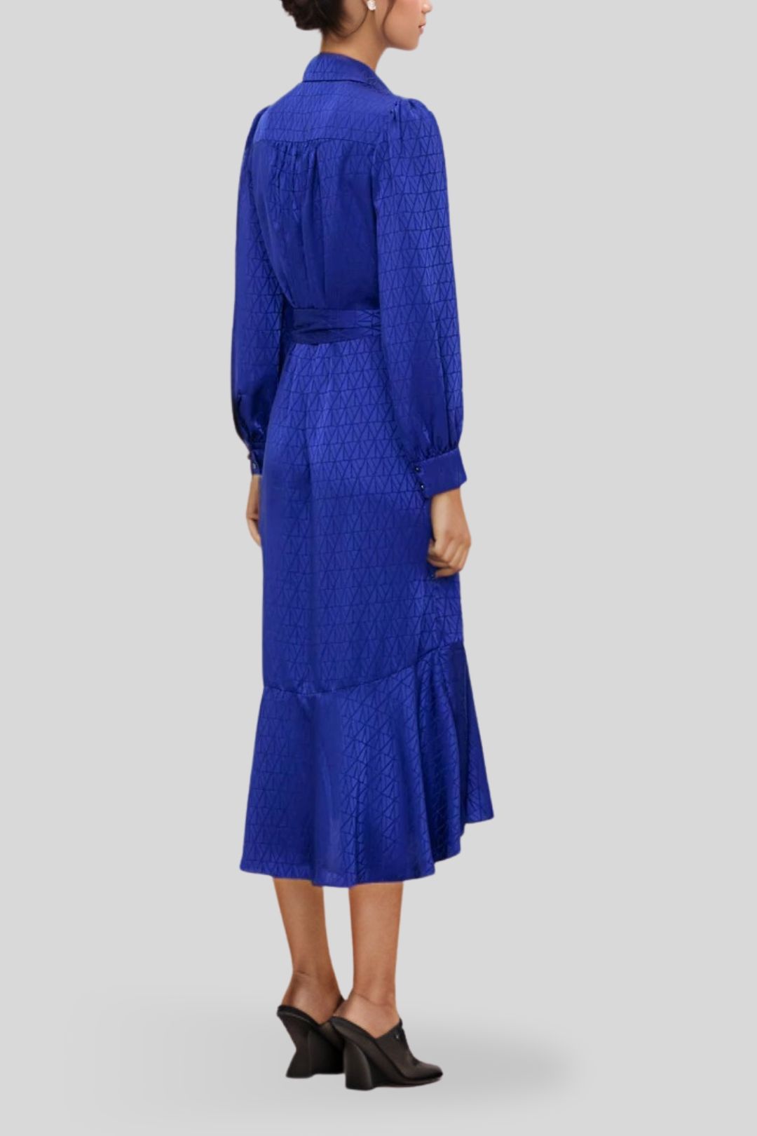 Veronika Maine Monogram Jacquard Midi Dress in Blue Jewel