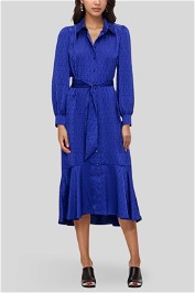 Veronika Maine Monogram Jacquard Midi Dress in Blue Jewel