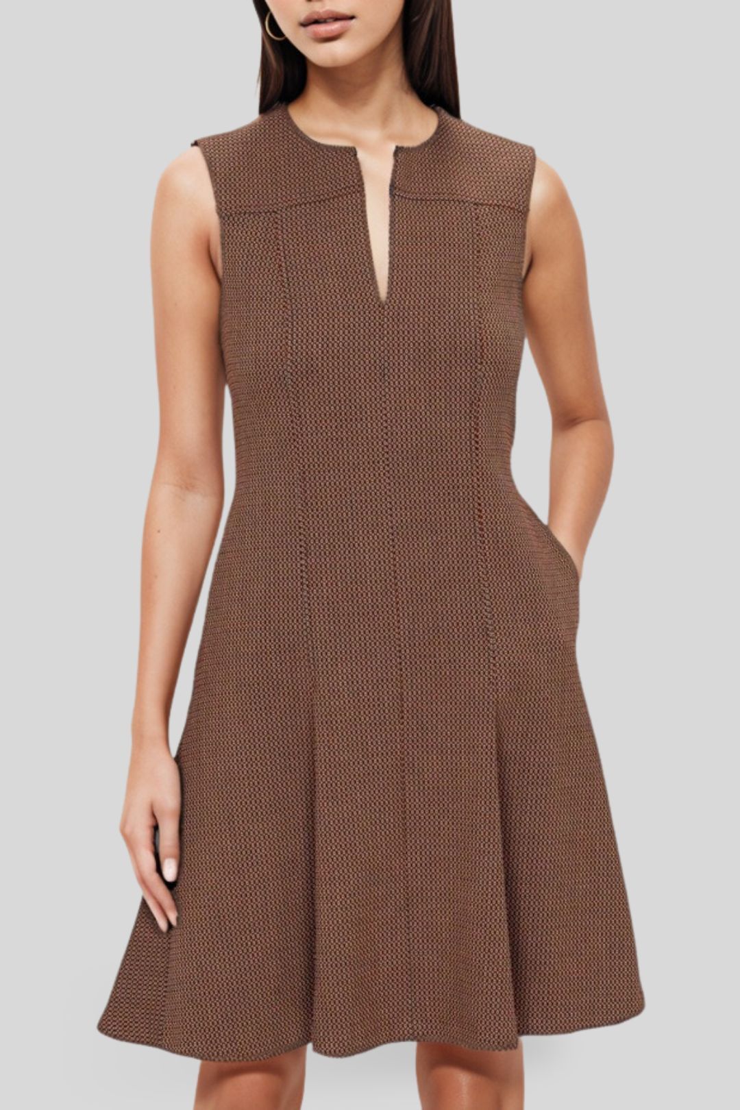Veronika Maine Motif Jacquard Flare Dress in Brown