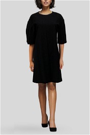 Veronika Maine Pleated Sleeve Black Dress