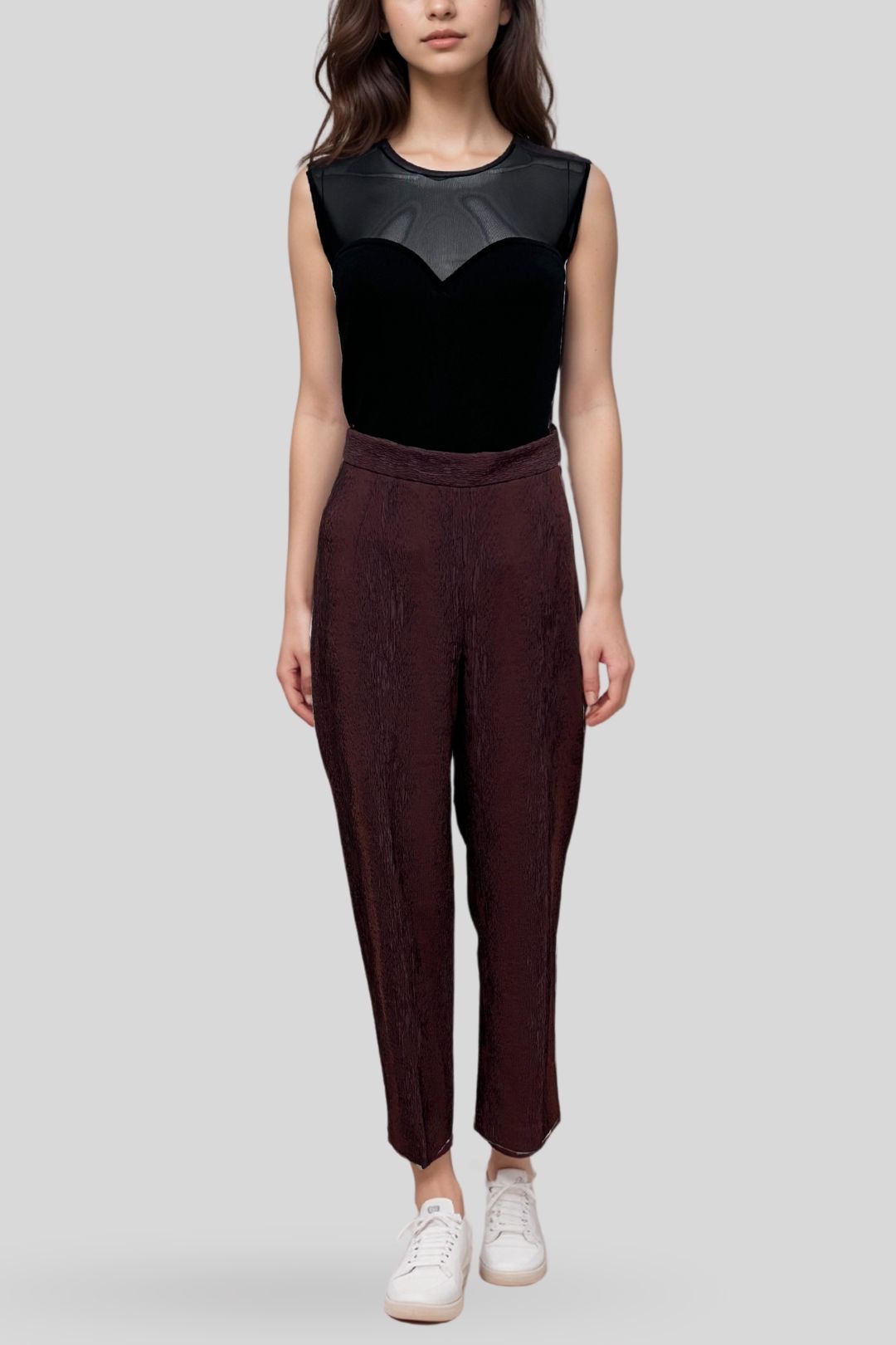 Veronika Maine Textured Maroon Long Pants