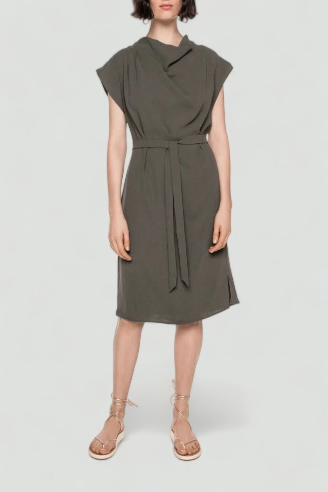 Weave Drape Neck Dress in Green