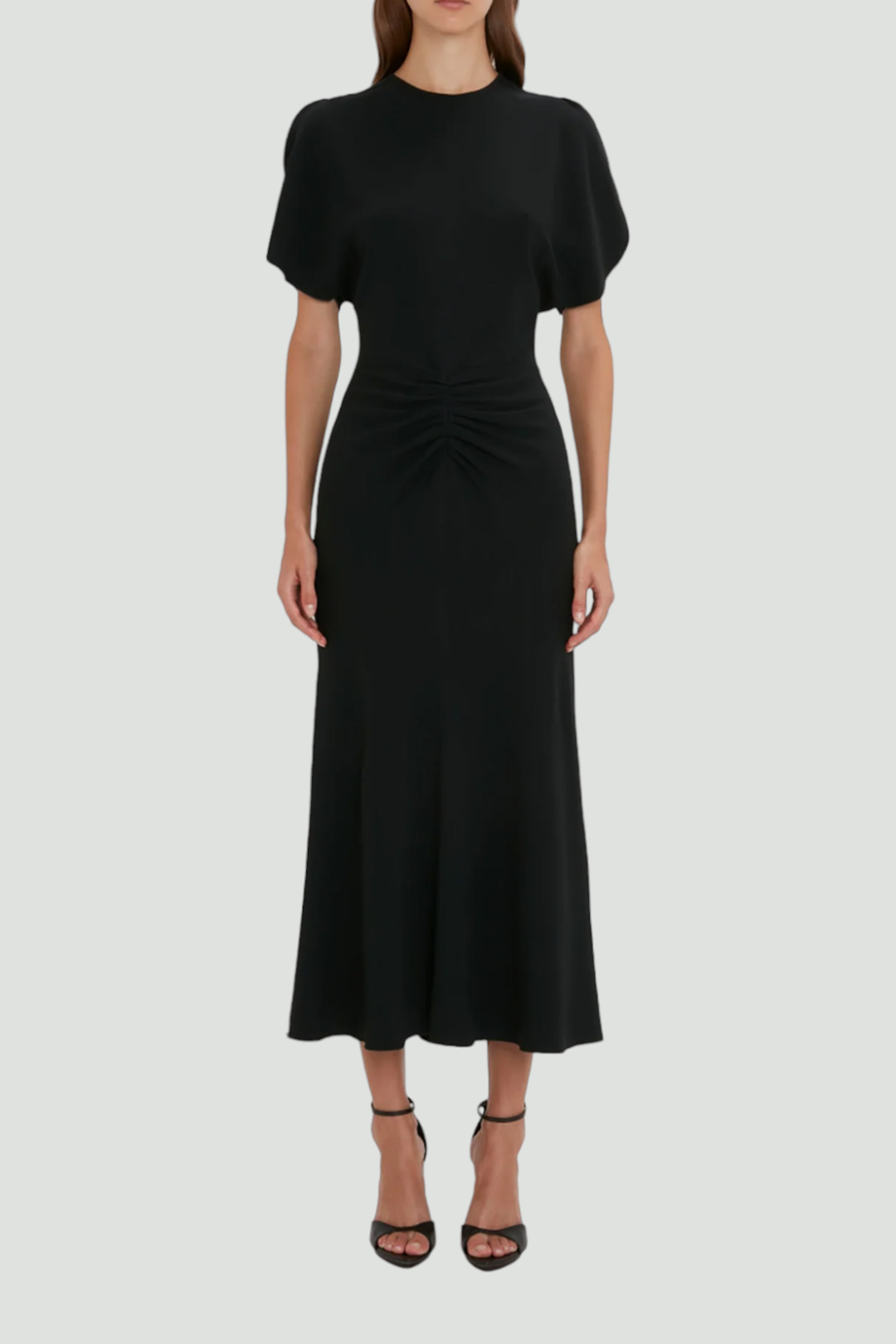 Buy Gathered Waist Midi Dress in Black Victoria Beckham GlamCorner