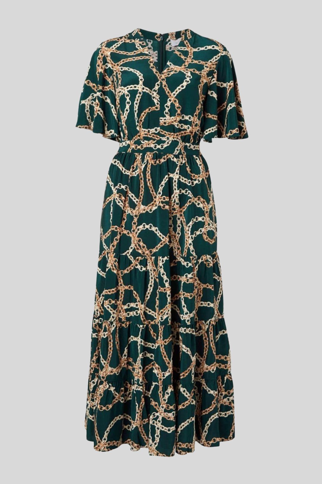 Viscose Chain Print Midi Dress in Green