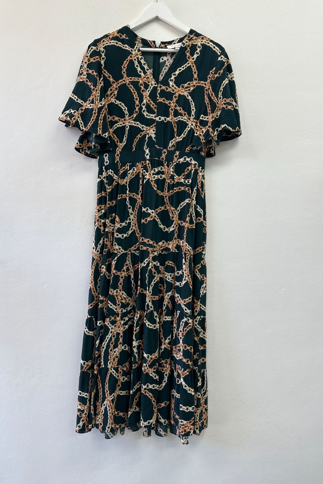 Viscose Chain Print Midi Dress in Green