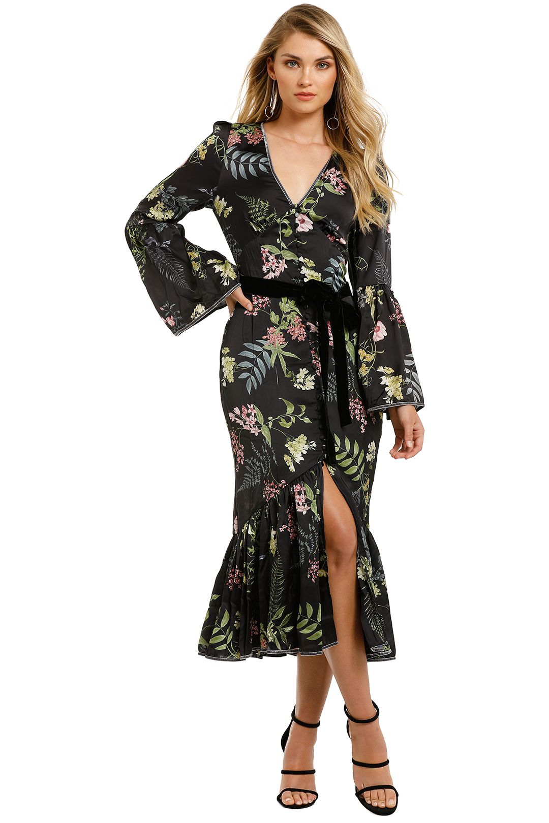 We-Are-Kindred-Eloise-Button-Through-Dress-Black-Delphinium-Front