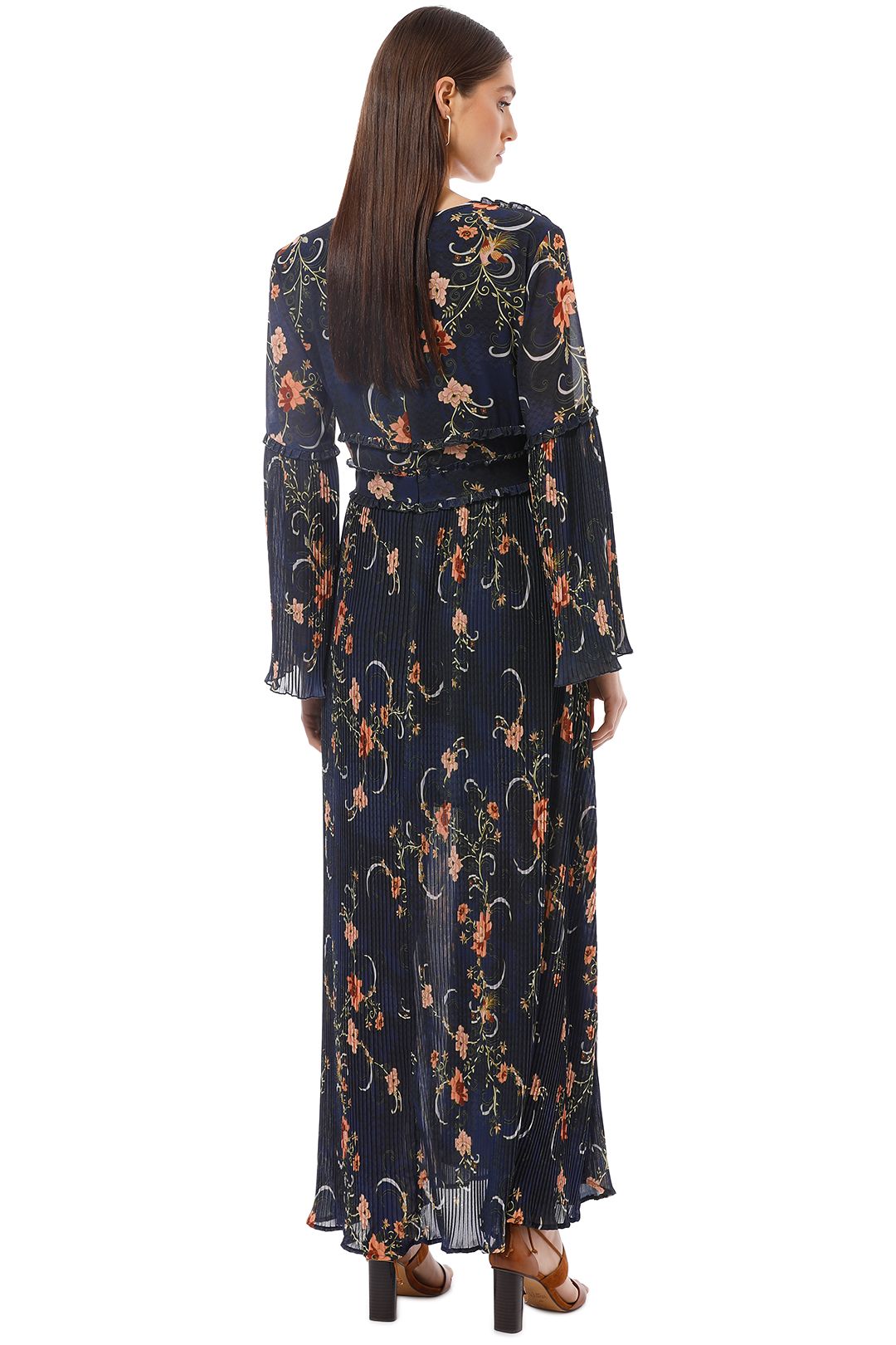 We Are Kindred - Adele Pleated Maxi Dress - Navy Floral - Back