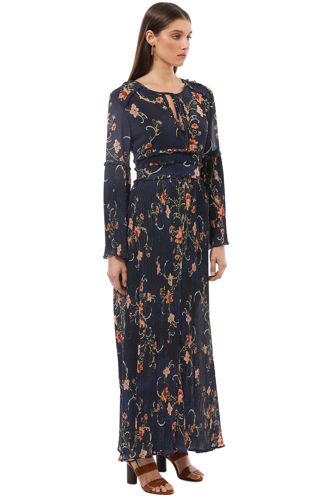 We Are Kindred - Adele Pleated Maxi Dress - Navy Floral - Side