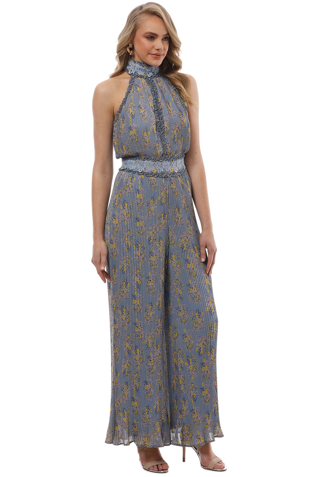 We Are Kindred - Helena Pleated Jumpsuit - Blue Floral - Side