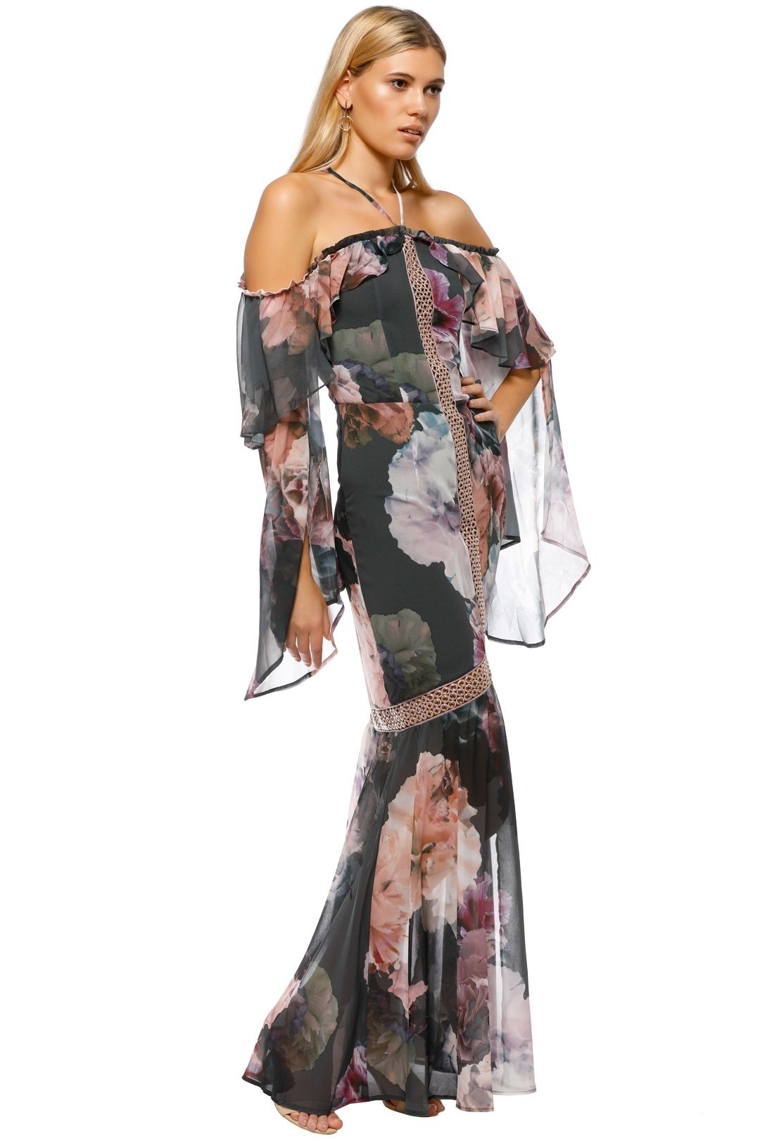 We Are Kindred - Valentina Split Maxi Dress - Gray Pink Floral - Side