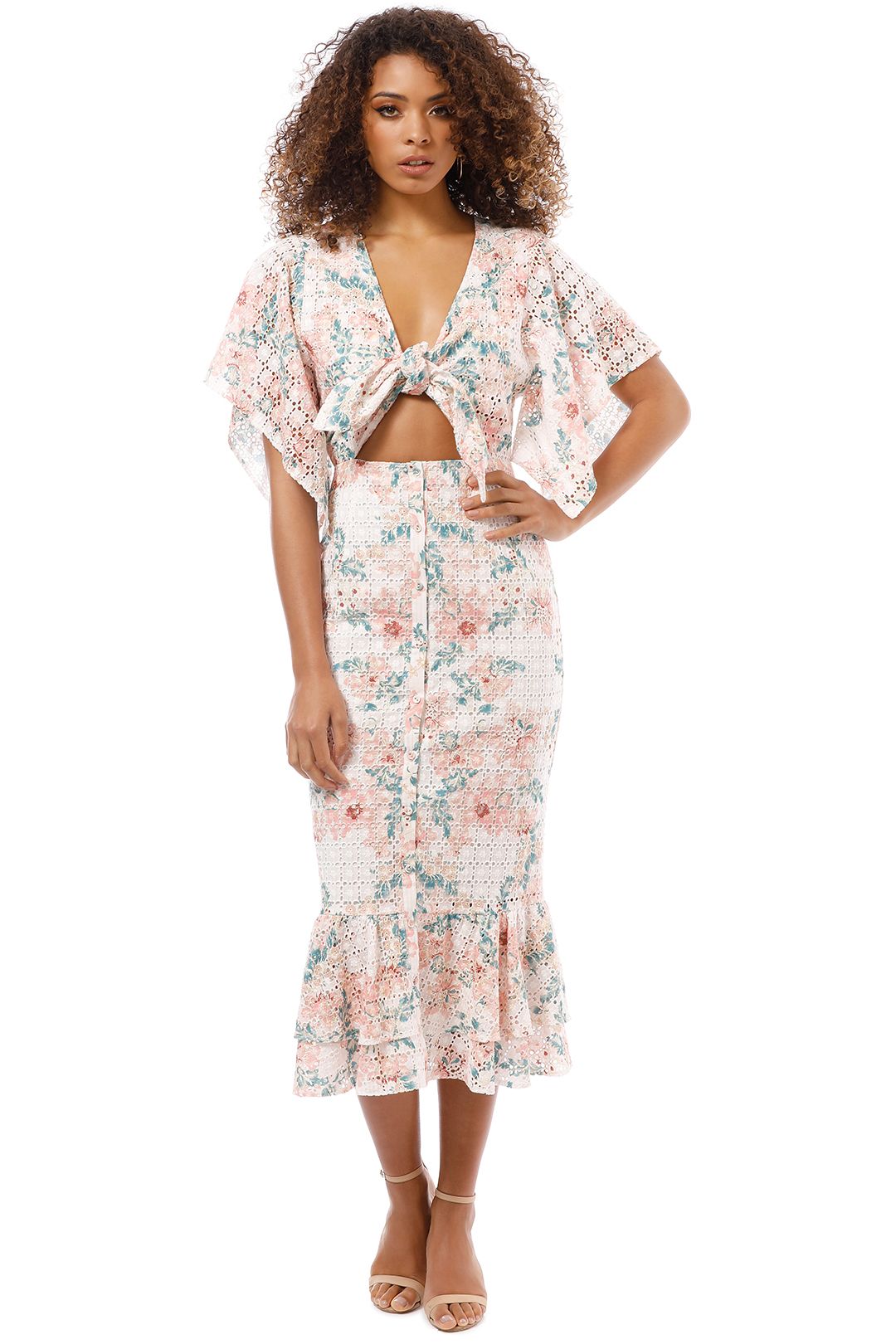 We Are Kindred - Valentine Tie Front Midi Dress - Pink - Front