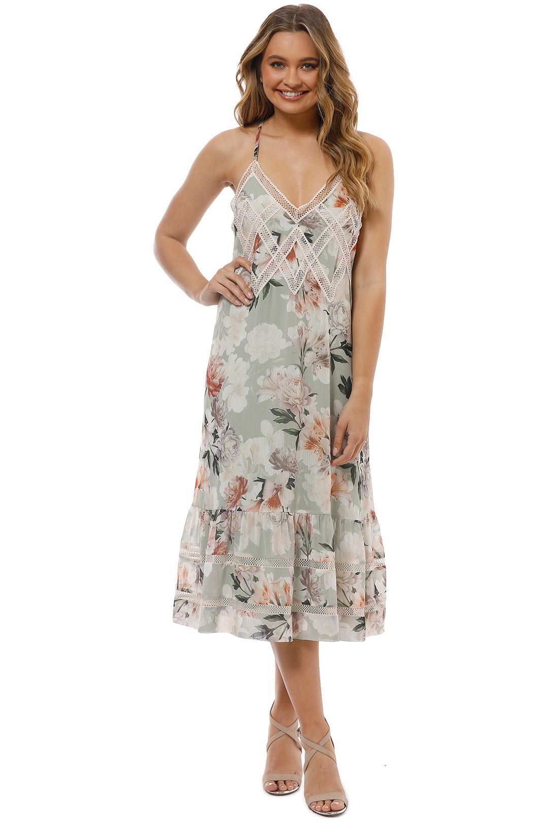 We Are Kindred - Magnolia Midi Dress - Green Floral - Front