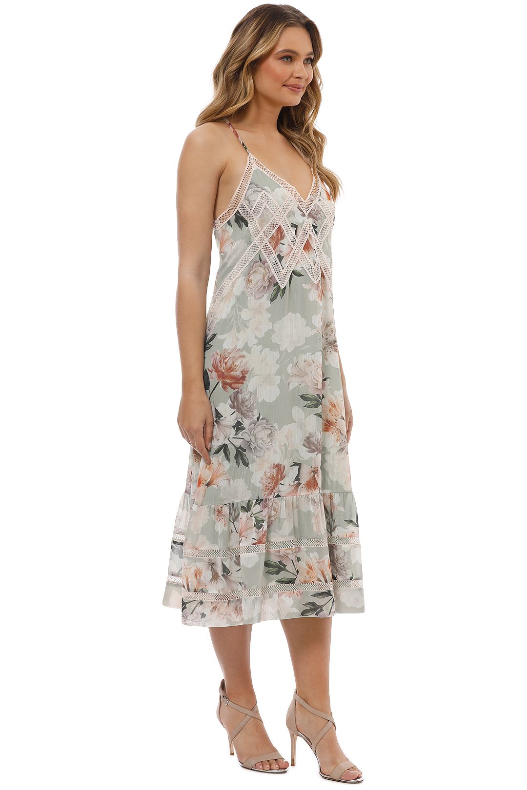 We Are Kindred - Magnolia Midi Dress - Green Floral - Side