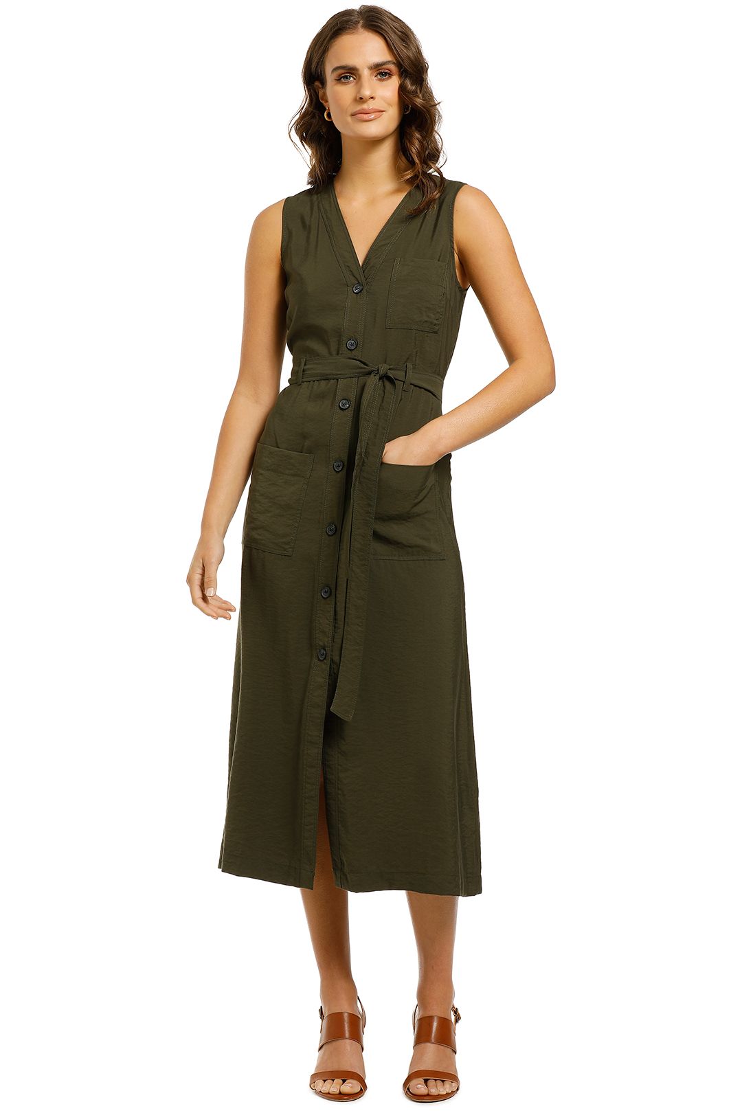 Cody Button Through Dress in Khaki by Whistles for Rent | GlamCorner