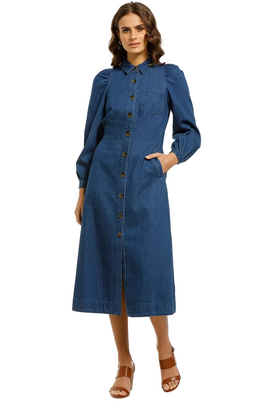 Denim shirt dress midi length hotsell