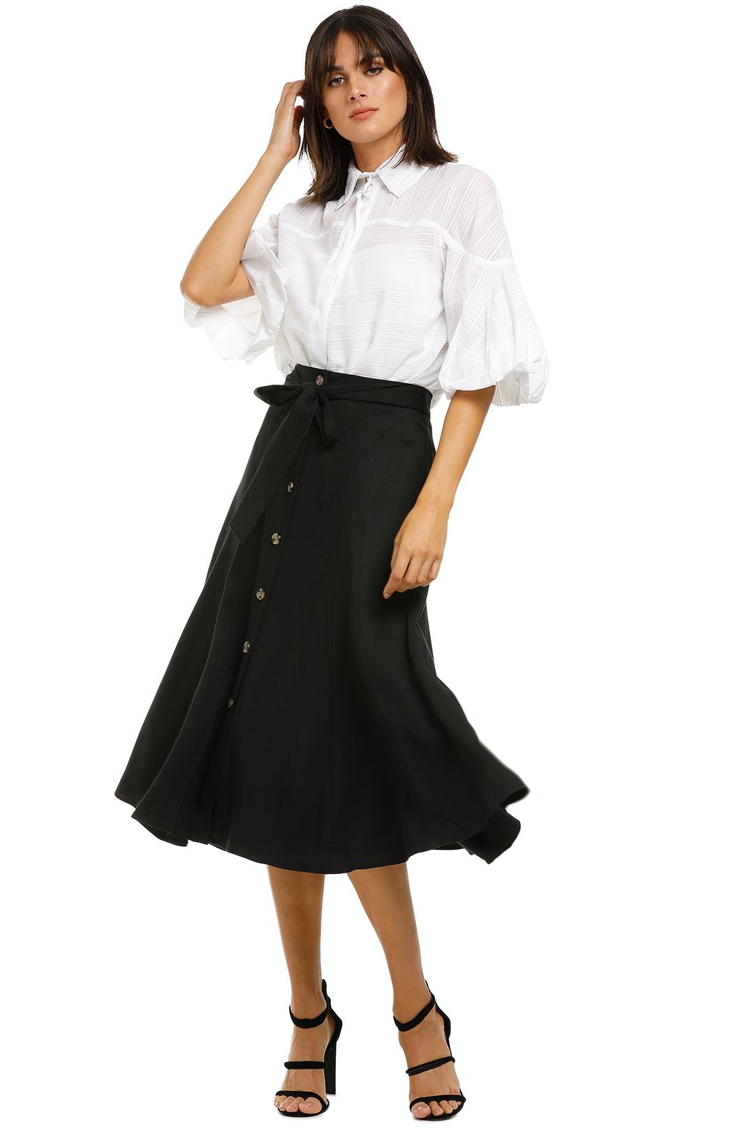 Whistles-Marissa-Button-Through-Skirt-Black-Front