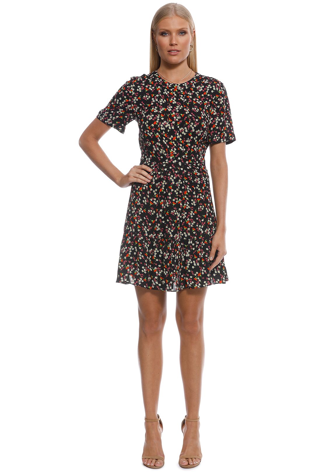 Whistles - Peony Print Pleat Detail Dress - Black - Front