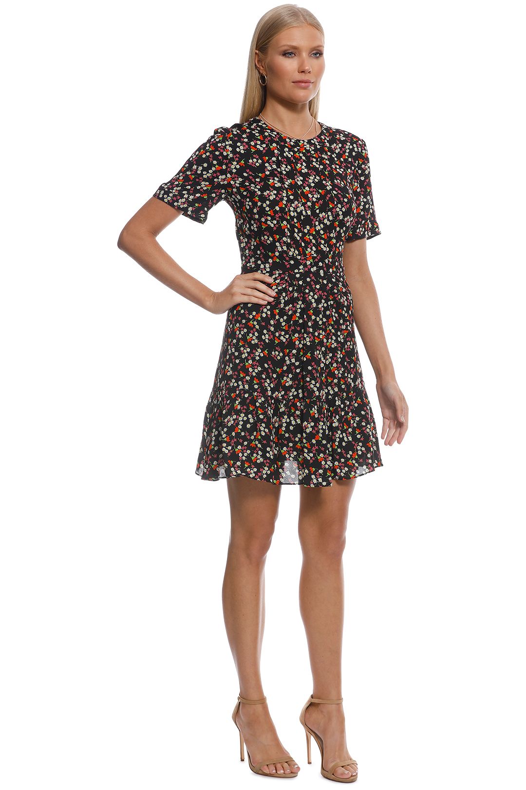 Peony Print Pleat Detail Dress