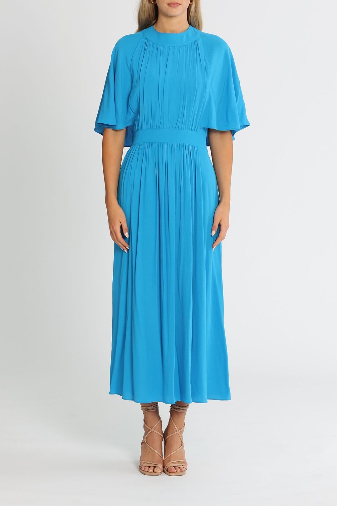 Whistles Amelia Cape Sleeve Dress Blue