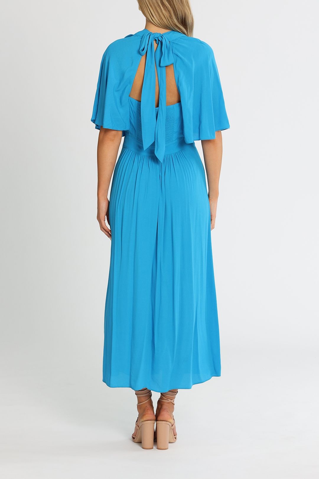 Whistles Amelia Cape Sleeve Dress Blue Cutout