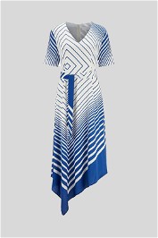 Hugo Boss White and Blue Asymmetric-hem Dress 