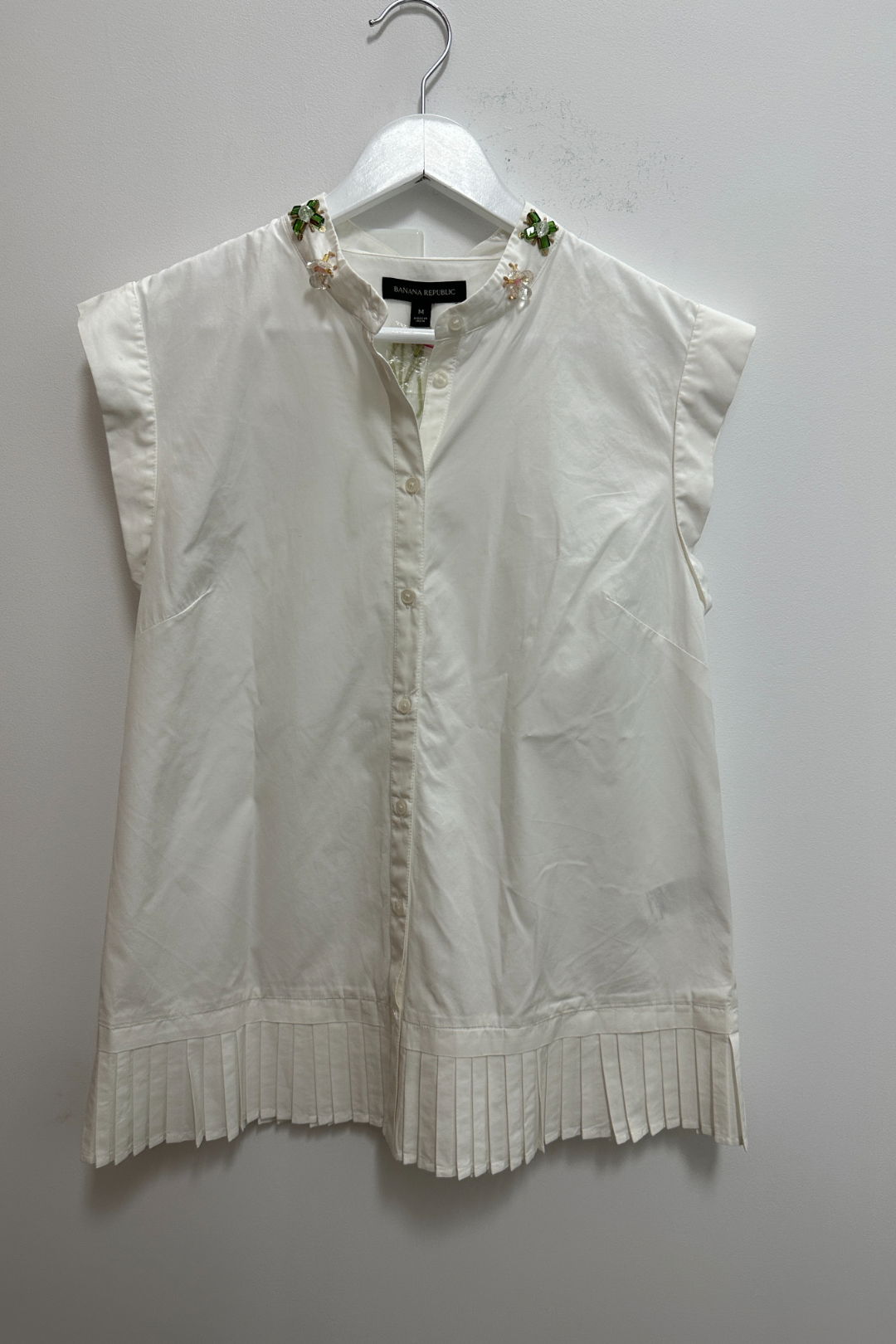 Banana Republic White Pleated And Beaded Shirt