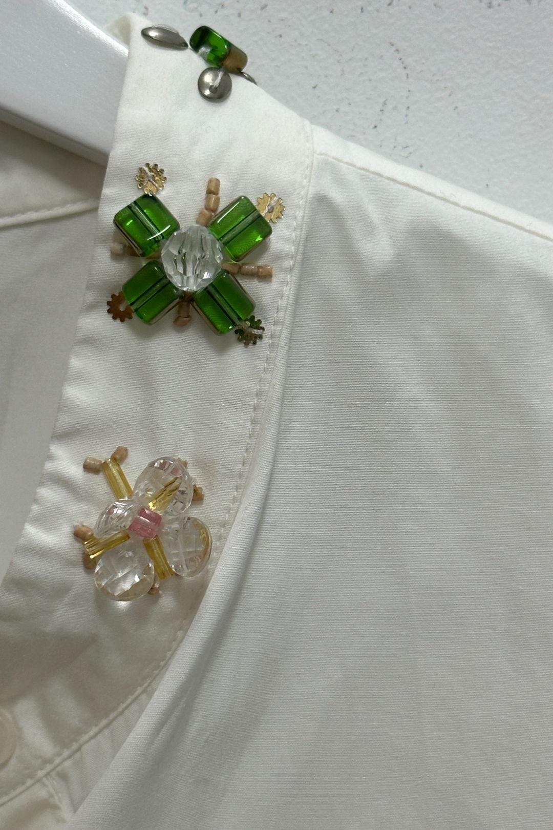 Banana Republic White Pleated And Beaded Shirt
