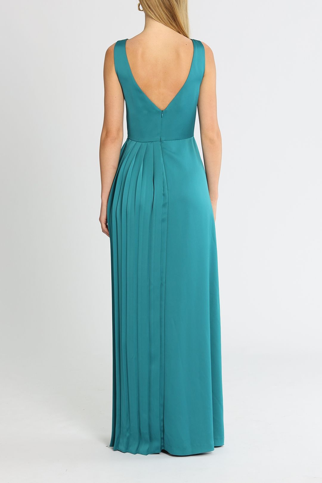 Vivo Lumi Back Pleat Maxi Dress - Pink / Teal Wave Print