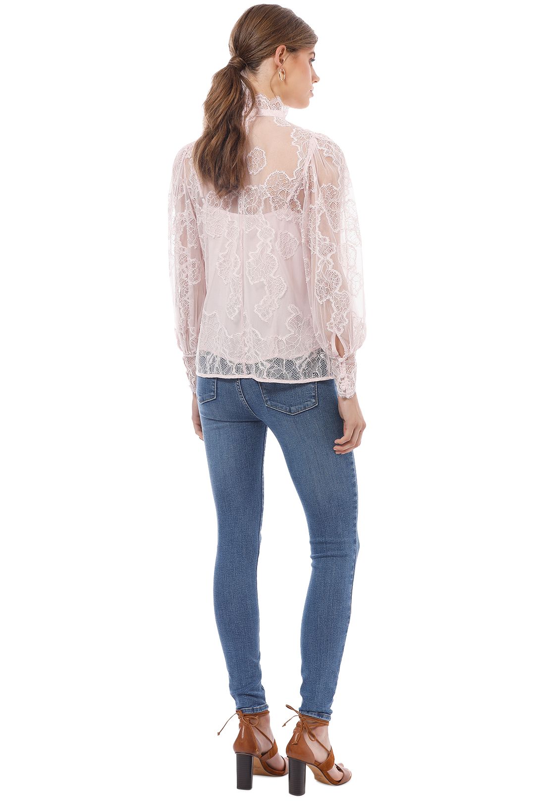 Witchery - Lace Balloon Sleeve Blouse - Pink - Back