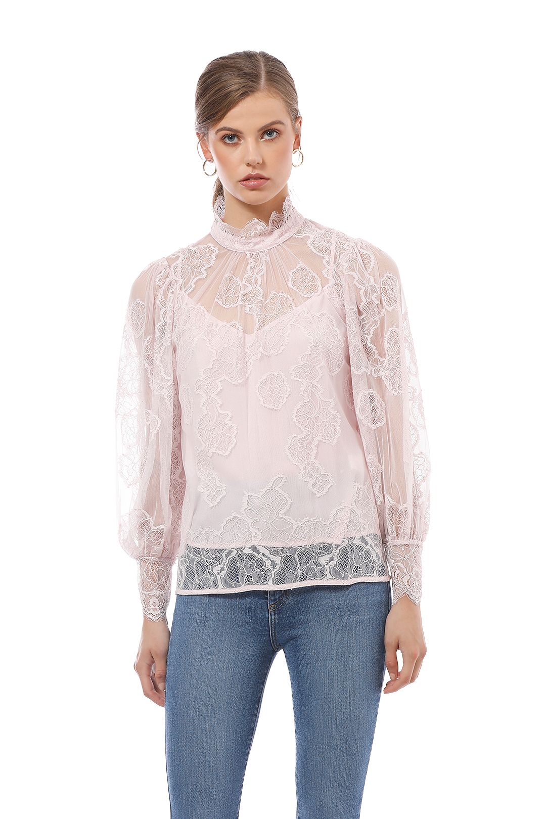 Witchery - Lace Balloon Sleeve Blouse - Pink - Close Up