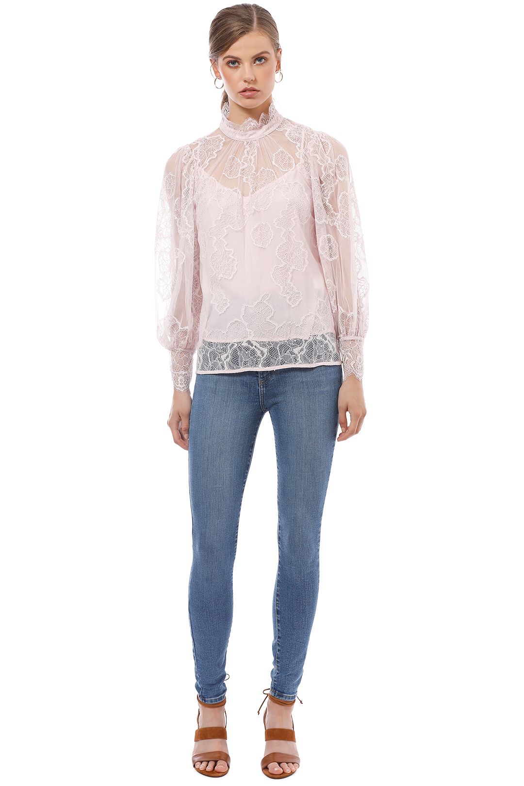 Witchery - Lace Balloon Sleeve Blouse - Pink - Front