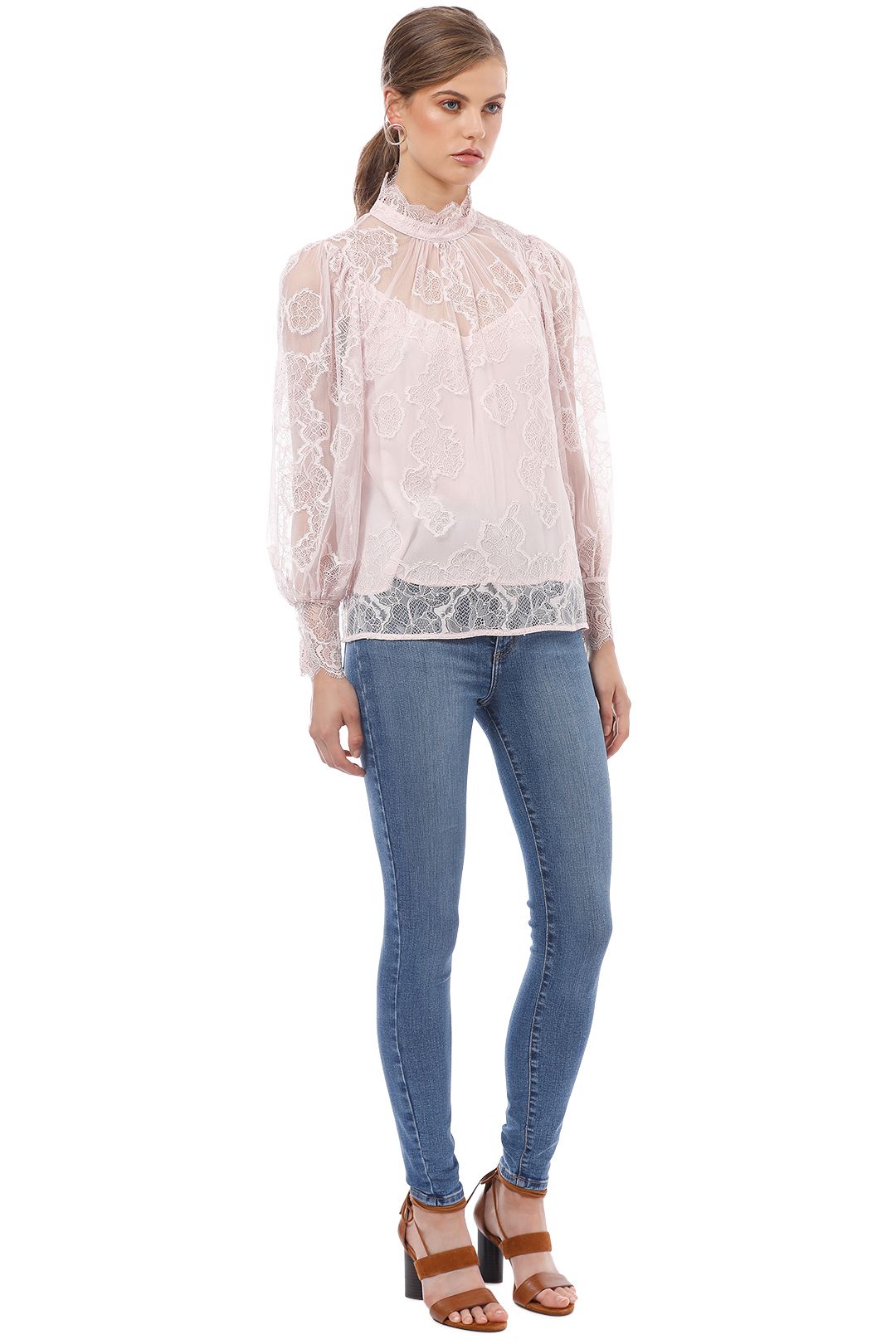 Witchery - Lace Balloon Sleeve Blouse - Pink - Side