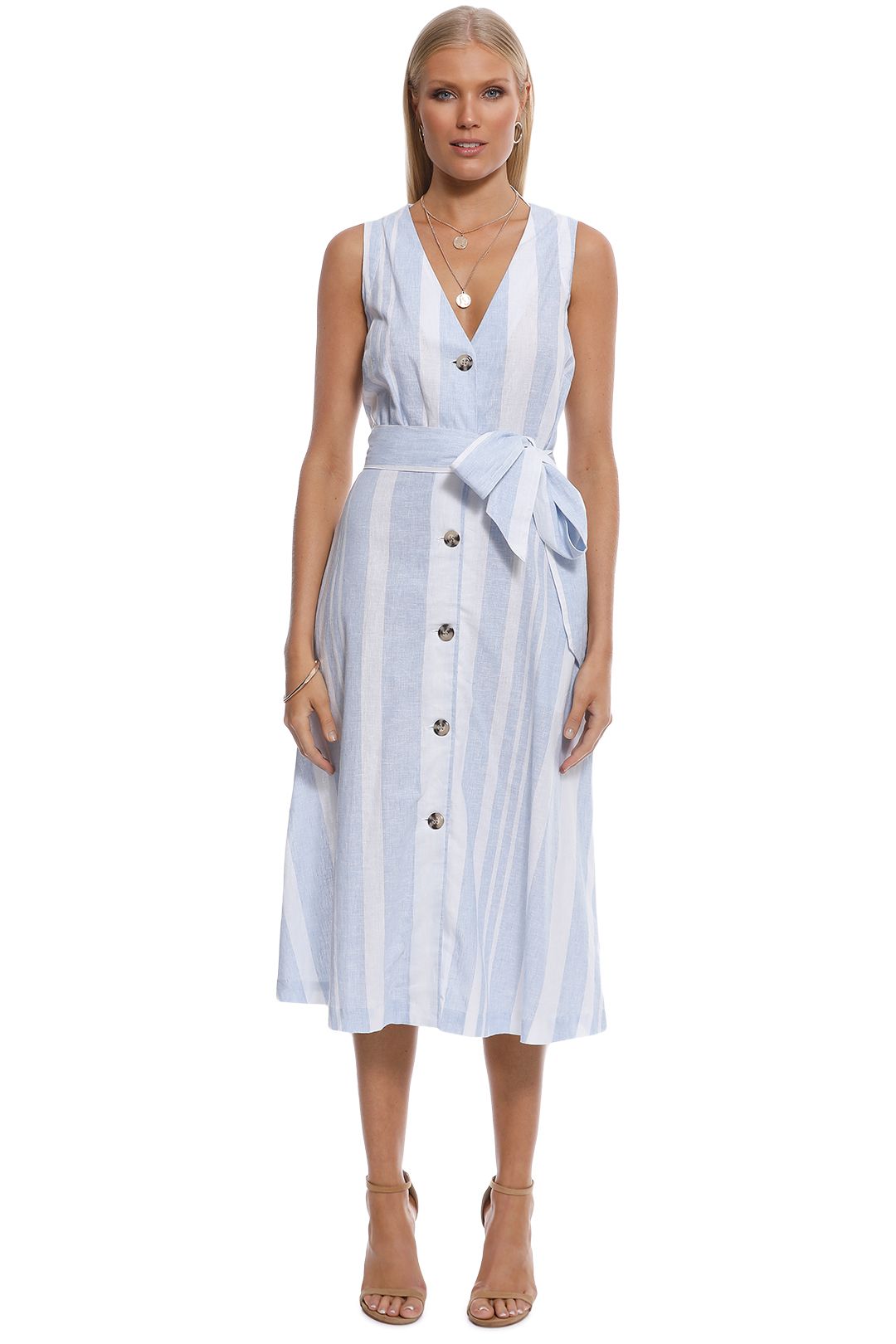 Striped midi dress with buttons outlet