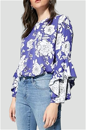 Witchery Blue Floral Print Blouse