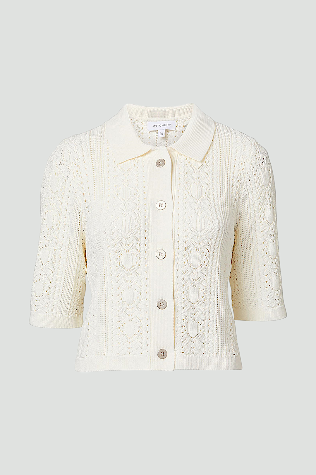 Witchery Boxy Crochet Knit Top in Off White