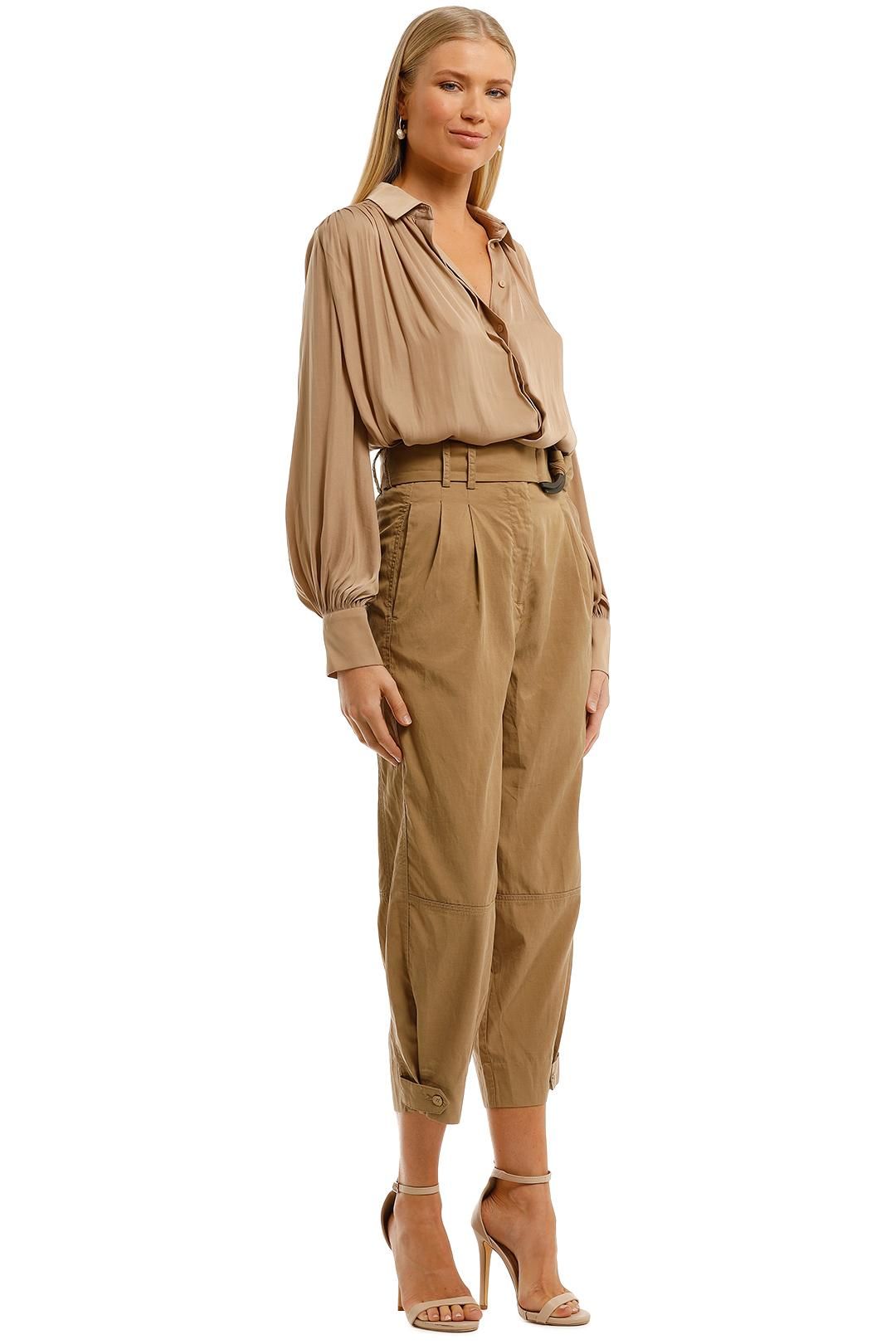 Witchery Buckle Utility Pant Caramel Brown with Pockets