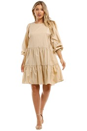 Witchery  Cotton Tiered Dress Long Sleeves Brown